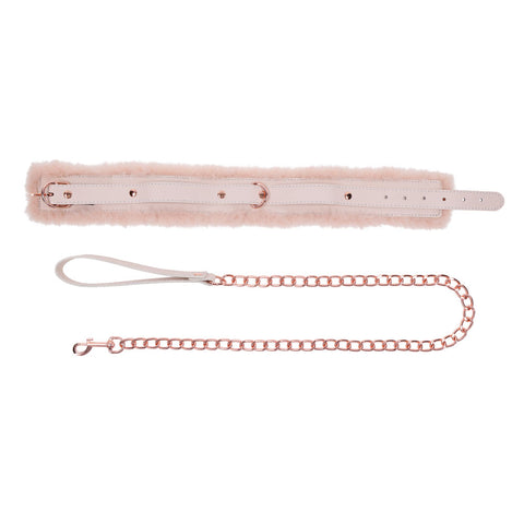 Peach Faux Fur Collar And Leash Set With Rose Gold Luxury > Bondage Gear > Collars
