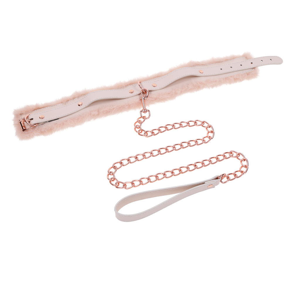 Peach Faux Fur Collar And Leash Set With Rose Gold Luxury > Bondage Gear > Collars & Leashes