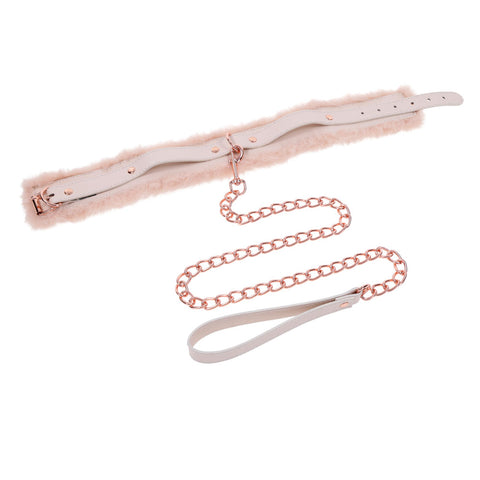 Peach Faux Fur Collar And Leash Set With Rose Gold Luxury > Bondage Gear > Collars
