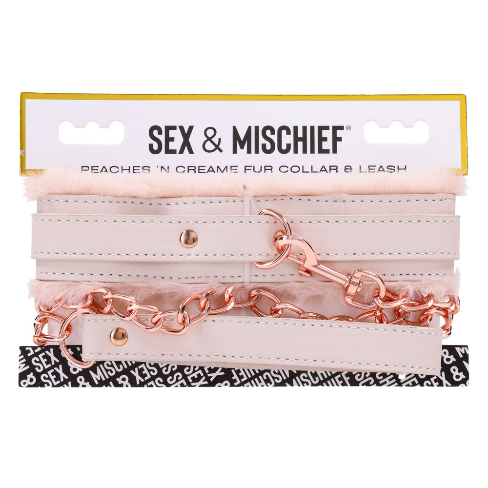 Peach Faux Fur Collar And Leash Set With Rose Gold Luxury > Bondage Gear > Collars & Leashes
