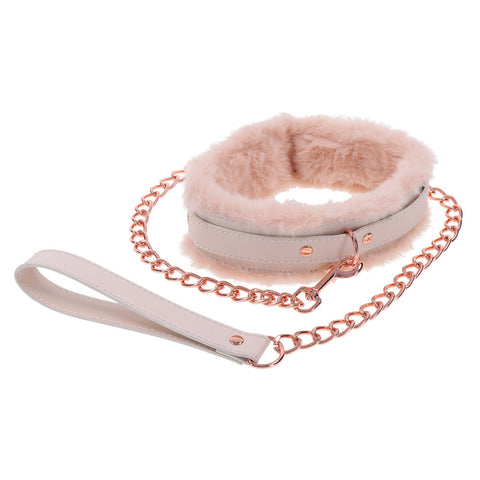 Peach Faux Fur Collar And Leash Set With Rose Gold Luxury > Bondage Gear > Collars