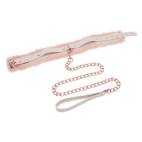 Peach Faux Fur Collar And Leash Set With Rose Gold Luxury > Bondage Gear > Collars