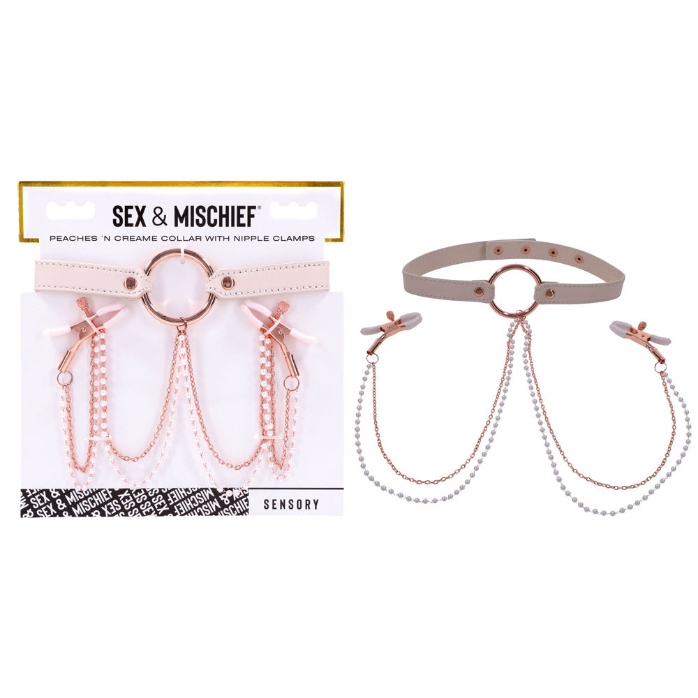 Sex & Mischief Peaches n CreaMe Collar with Nipple Clamps 35-44.5 cm Pink > Sex Toys > Nipple Clips
