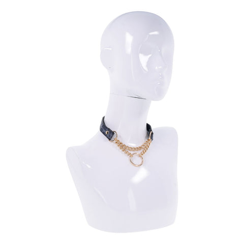 Sex & Mischief Cougar Day Collar Navy and Gold with Chain and Ring Size 38-43 cm > Bondage Gear > Collars