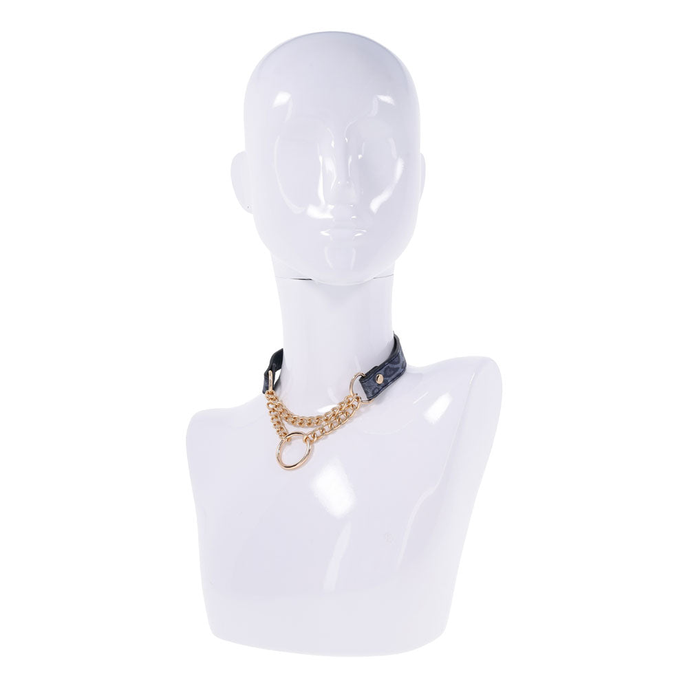 Sex & Mischief Cougar Day Collar Navy and Gold with Chain and Ring Size 38-43 cm > Bondage Gear > Collars