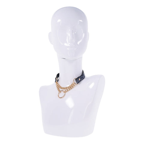 Sex & Mischief Cougar Day Collar Navy and Gold with Chain and Ring Size 38-43 cm > Bondage Gear > Collars