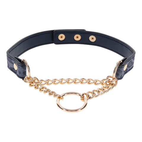 Sex & Mischief Cougar Day Collar Navy and Gold with Chain and Ring Size 38-43 cm > Bondage Gear > Collars