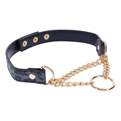 Sex & Mischief Cougar Day Collar Navy and Gold with Chain and Ring Size 38-43 cm > Bondage Gear > Collars