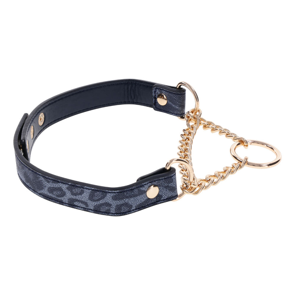 Sex & Mischief Cougar Day Collar Navy and Gold with Chain and Ring Size 38-43 cm > Bondage Gear > Collars & Leashes