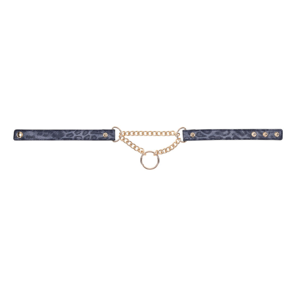 Sex & Mischief Cougar Day Collar Navy and Gold with Chain and Ring Size 38-43 cm > Bondage Gear > Collars