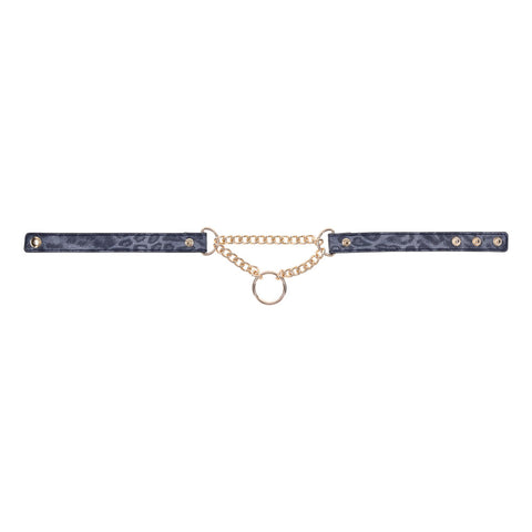 Sex & Mischief Cougar Day Collar Navy and Gold with Chain and Ring Size 38-43 cm > Bondage Gear > Collars
