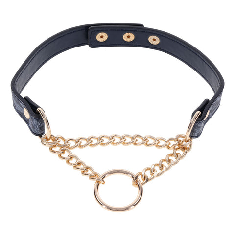 Sex & Mischief Cougar Day Collar Navy and Gold with Chain and Ring Size 38-43 cm Blue > Bondage Gear > Collars