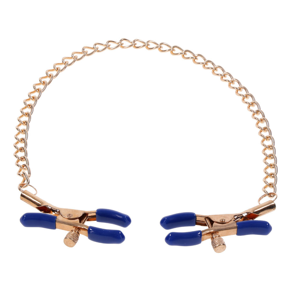 Sex & Mischief Cougar Chained Nipple Clamps (Gold) – Adjustable Tension Nipple Clamps > Sex Toys > Nipple Clamps