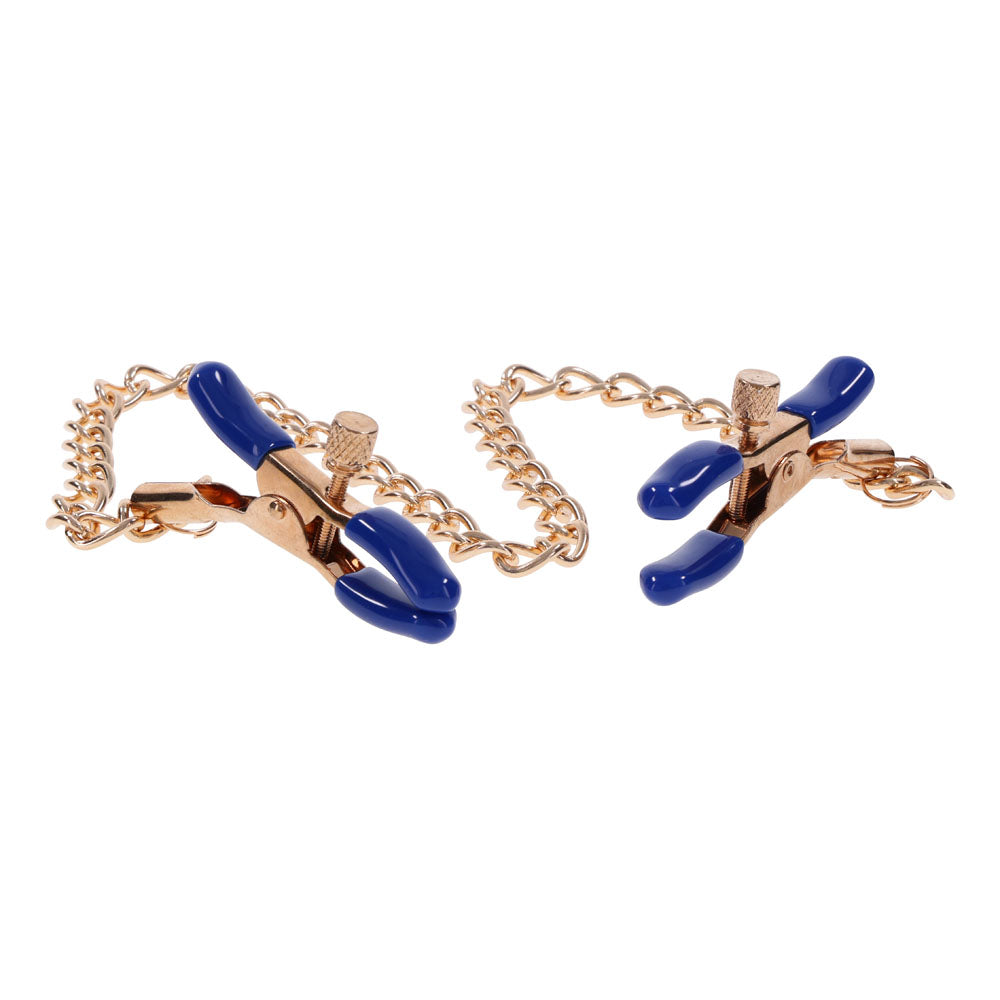 Sex & Mischief Cougar Chained Nipple Clamps (Gold) – Adjustable Tension Nipple Clamps > Sex Toys > Nipple Clamps