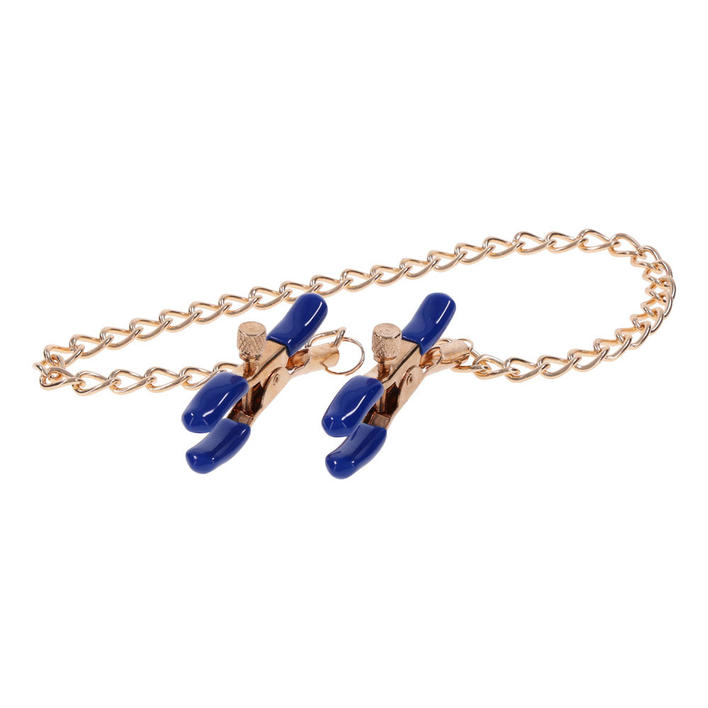 Sex & Mischief Cougar Chained Nipple Clamps (Gold) – Adjustable Tension Nipple Clamps > Sex Toys > Nipple Clamps