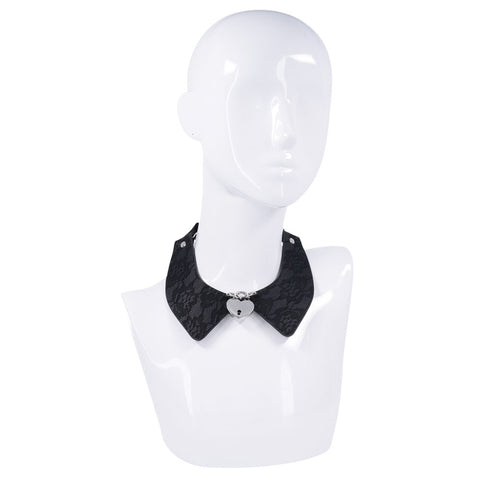 Heartbound Lace Day Collar with Silver Heart Lock Womens Leather
