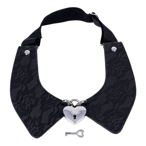 Heartbound Lace Day Collar with Silver Heart Lock Womens Leather