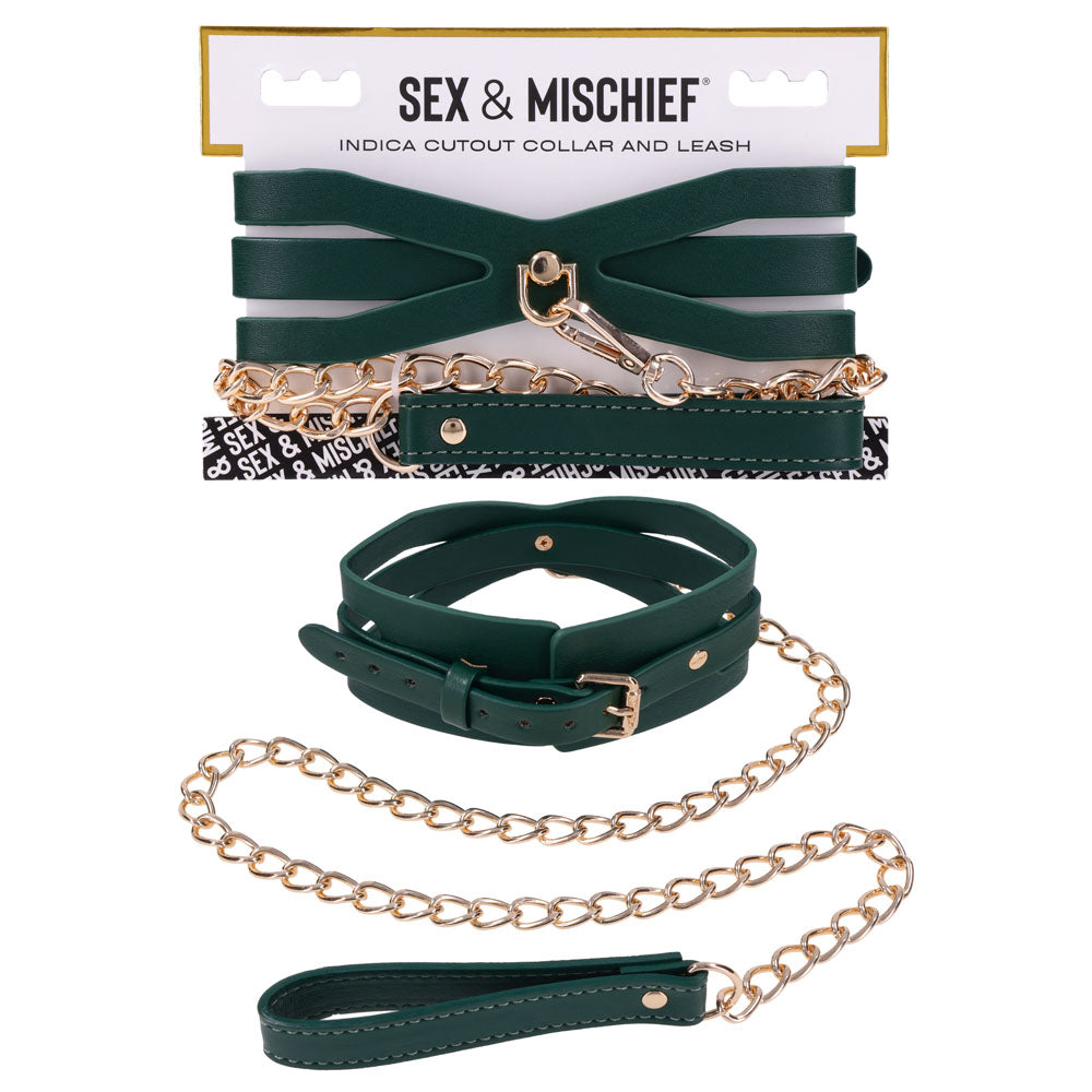 Sex & Mischief Indica Cutout Collar and Leash (Emerald Green/Gold) – Luxury Restraint Set > Bondage Gear > Collars & Leashes