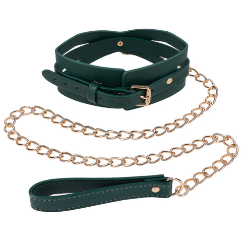 Sex & Mischief Indica Cutout Collar and Leash (Emerald Green/Gold) – Luxury Restraint Set > Bondage Gear > Collars & Leashes