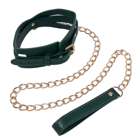 Sex & Mischief Indica Cutout Collar and Leash (Emerald Green/Gold) – Luxury Restraint Set > Bondage Gear > Collars & Leashes