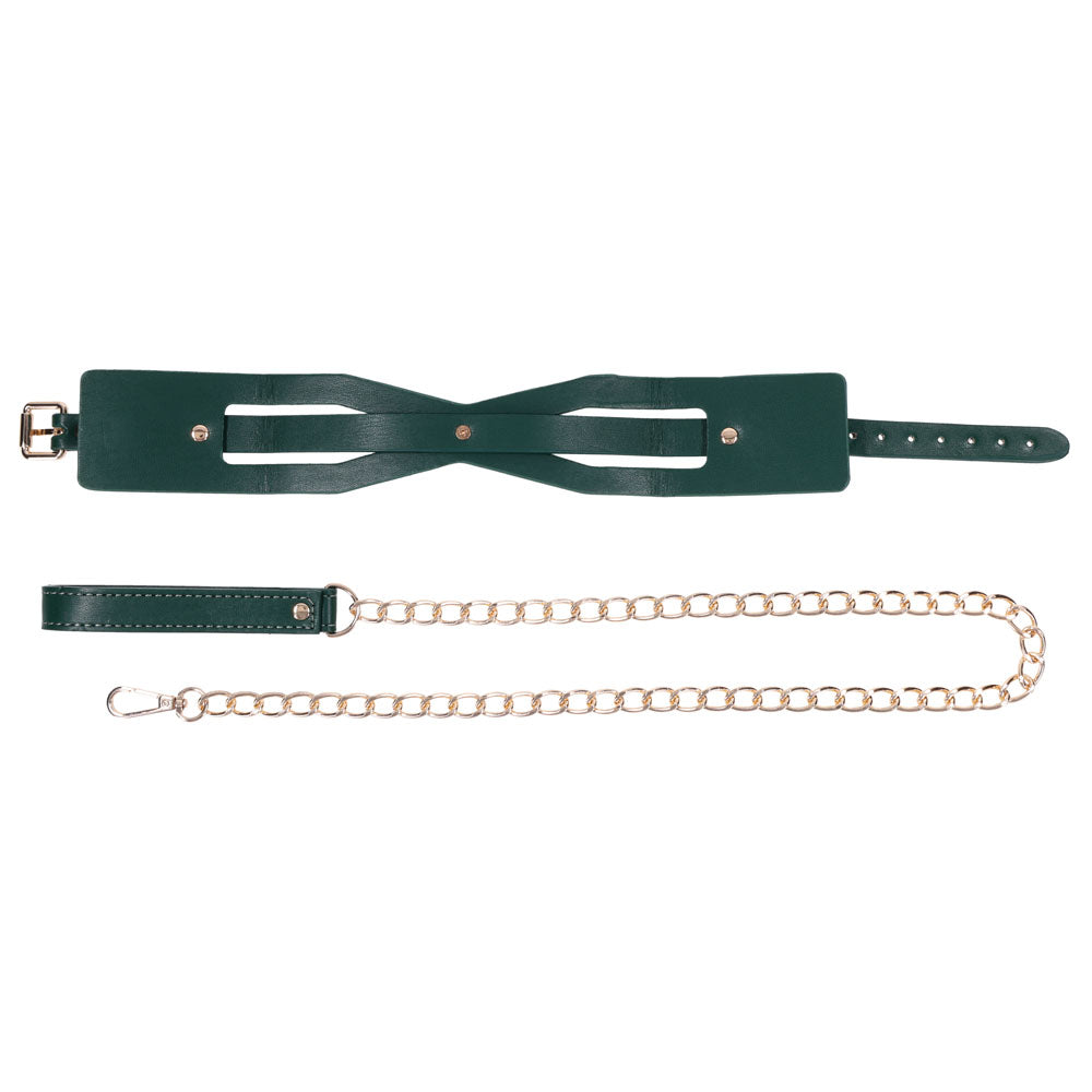 Sex & Mischief Indica Cutout Collar and Leash (Emerald Green/Gold) – Luxury Restraint Set > Bondage Gear > Collars & Leashes