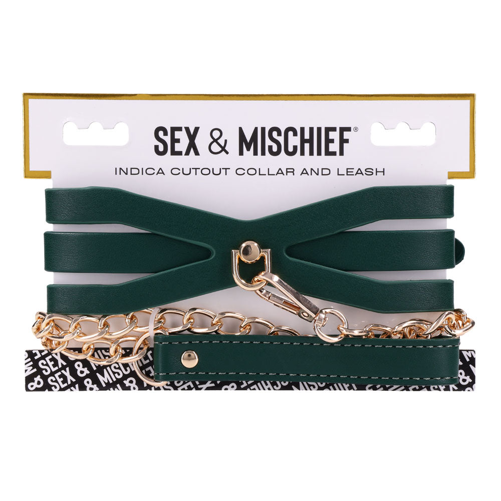 Sex & Mischief Indica Cutout Collar and Leash (Emerald Green/Gold) – Luxury Restraint Set > Bondage Gear > Collars & Leashes