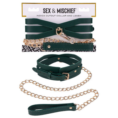 Sex & Mischief Indica Cutout Collar and Leash (Emerald Green/Gold) – Luxury Restraint Set > Bondage Gear > Collars & Leashes