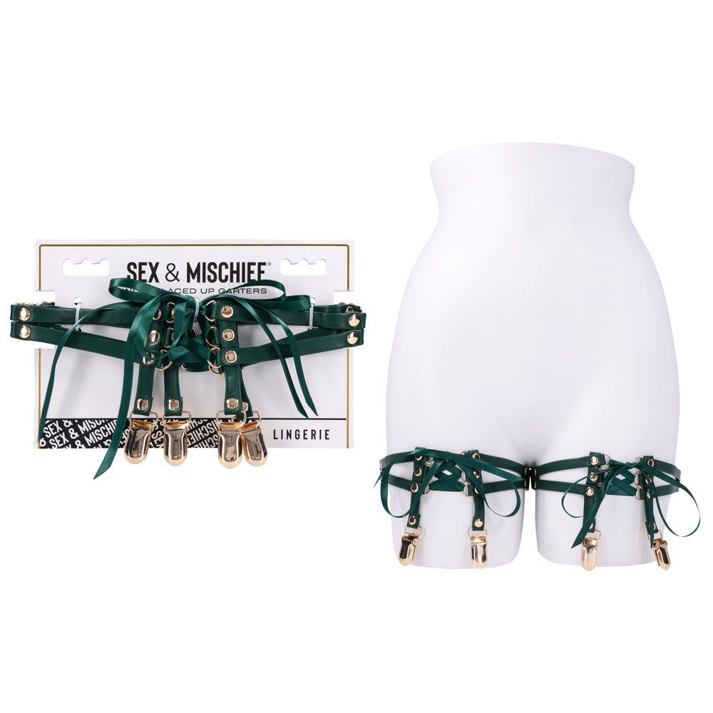 Sex & Mischief Indica Laced Up Garters (Gold) – Set of 2 Adjustable Garters Green > Clothes > Hosiery > Garterbelt Sets Main image