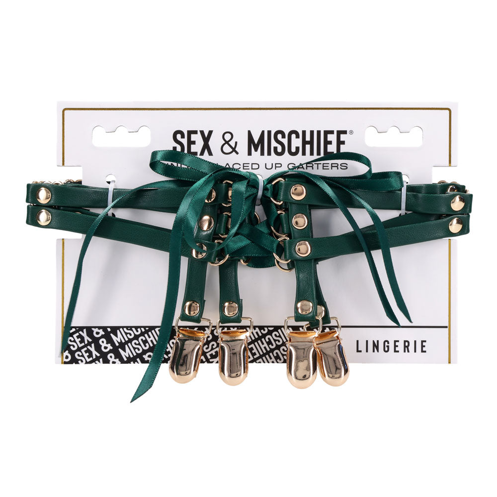 Sex & Mischief Indica Laced Up Garters (Gold) – Set of 2 Adjustable Garters > Clothes > Hosiery > Garterbelt Sets