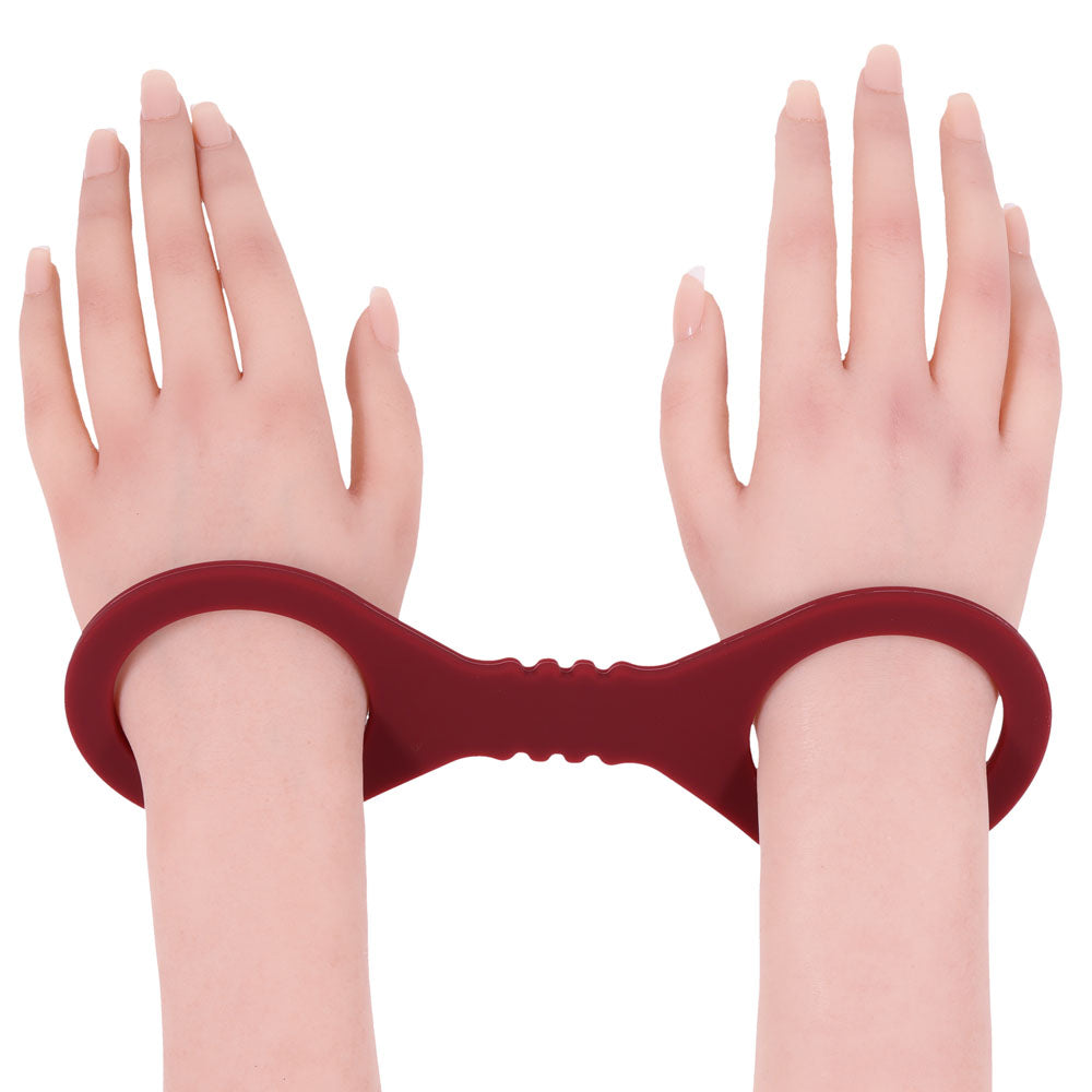 Sex & Mischief Enchanted Small Silicone Cuffs (Burgundy) – Small Silicone Restraints Secondary image