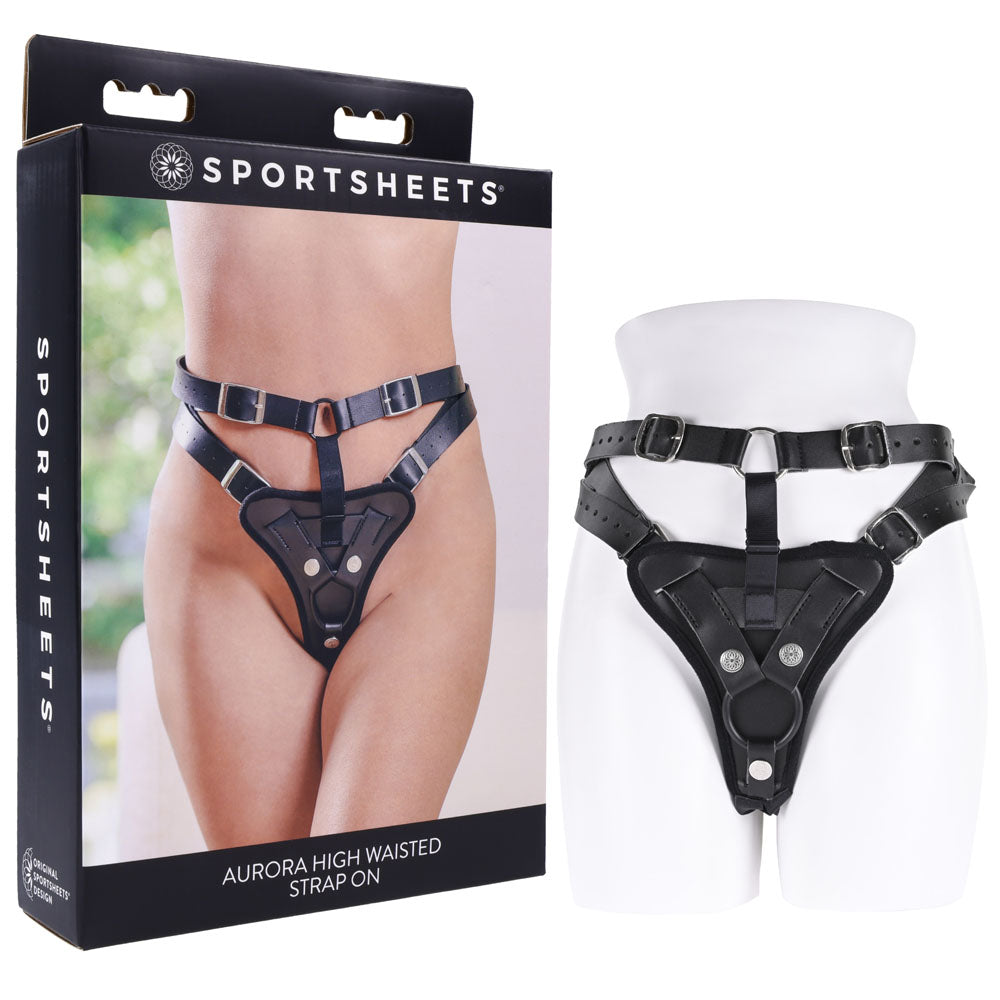 Sportsheets Aurora High Waisted Strap-On Harness (Black) Adjustable Up to 60 Inch Hips - Strap-On Harness > Dildos > Strap On Harnesses