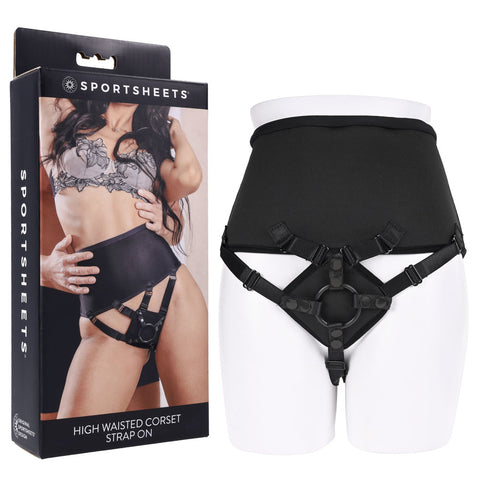SPORTSHEETS High Waisted Corset Strap On Black STRAP-ONS
