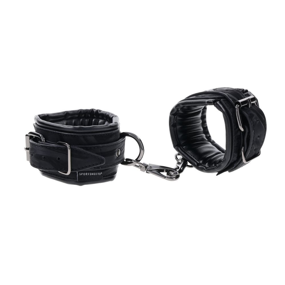 Sportsheets Velvet Noir Handcuffs Adjustable Cuff Restraints in Black Leather with Hematite Hardware Secondary image