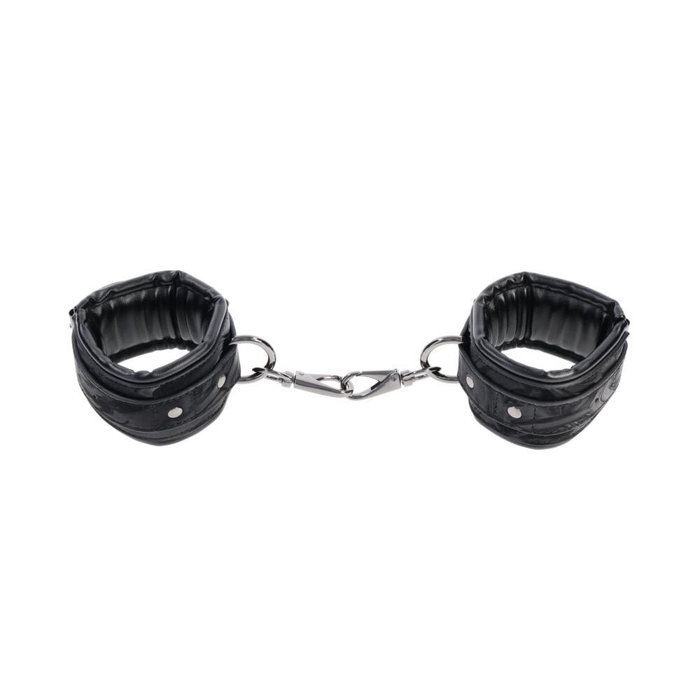 Sportsheets Velvet Noir Handcuffs Adjustable Cuff Restraints in Black Leather with Hematite Hardware > Bondage Gear > Restraints Main image