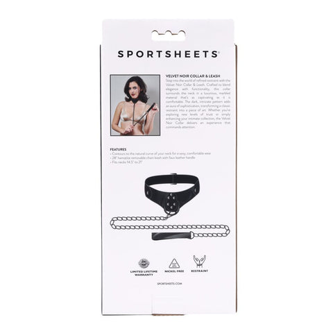 Sportsheets Velvet Noir Collar and Leash with Removable Chain and Faux Leather Handle - Elegant Restraint and Leash for Adults > Bondage Gear > Collars