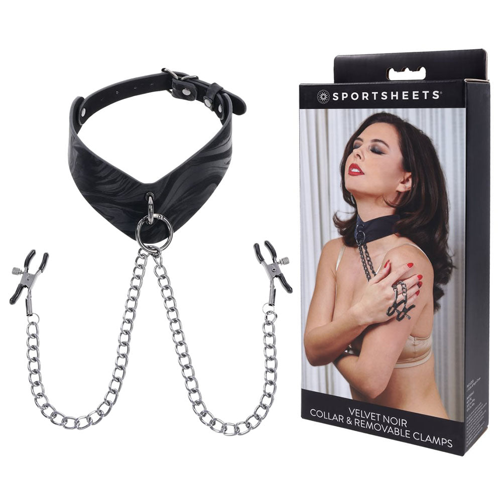 Sportsheets Velvet Noir Collar & Removable Clamps Neck and Nipple Restraints Black > Bondage Gear > Collars