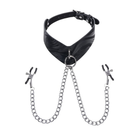 Sportsheets Velvet Noir Collar & Removable Clamps Neck and Nipple Restraints > Bondage Gear > Collars