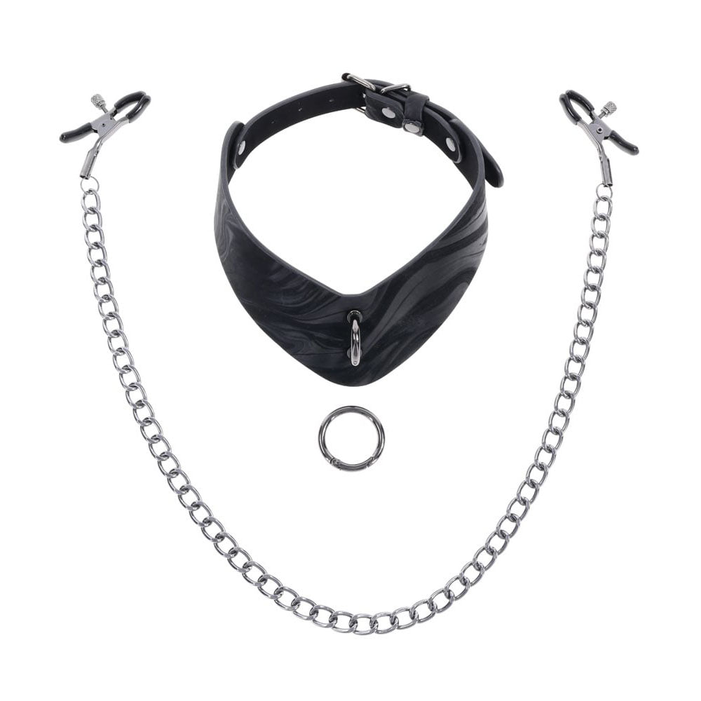 Sportsheets Velvet Noir Collar & Removable Clamps Neck and Nipple Restraints > Bondage Gear > Collars