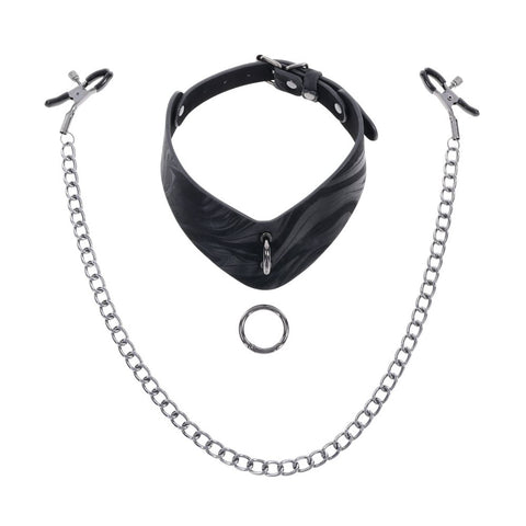 Sportsheets Velvet Noir Collar & Removable Clamps Neck and Nipple Restraints > Bondage Gear > Collars