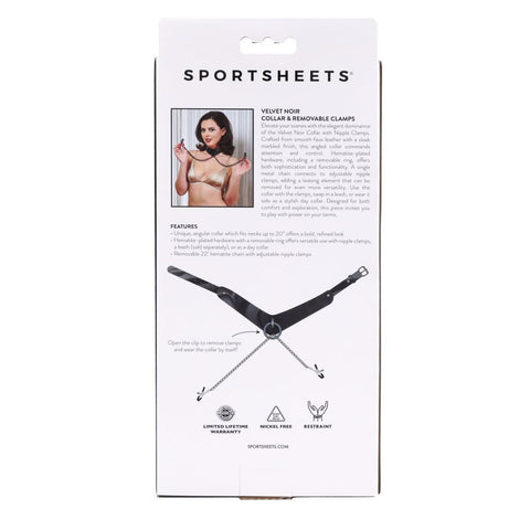 Sportsheets Velvet Noir Collar & Removable Clamps Neck and Nipple Restraints > Bondage Gear > Collars