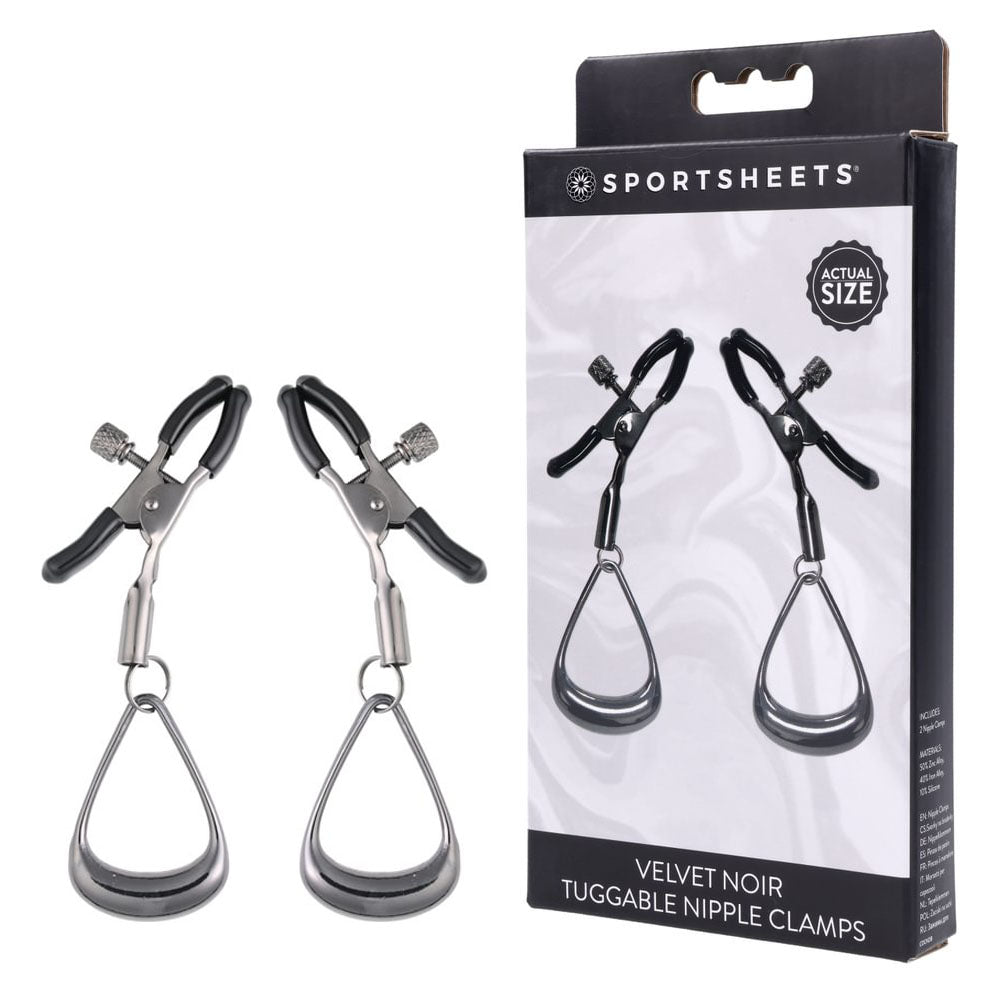 Sportsheets Velvet Noir Tuggable Nipple Clamps with Gunmetal Finish and Adjustable Restraints Silver Nipple Stimulators