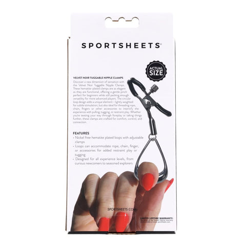 Sportsheets Velvet Noir Tuggable Nipple Clamps with Gunmetal Finish and Adjustable Restraints Nipple Stimulators