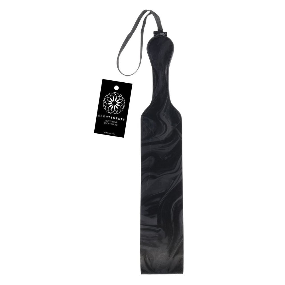 Sportsheets Velvet Noir Loop Paddle 42 cm Impact Toy with Vegan Leather and Wrist Loop Black Marbled Design > Bondage Gear > Paddles