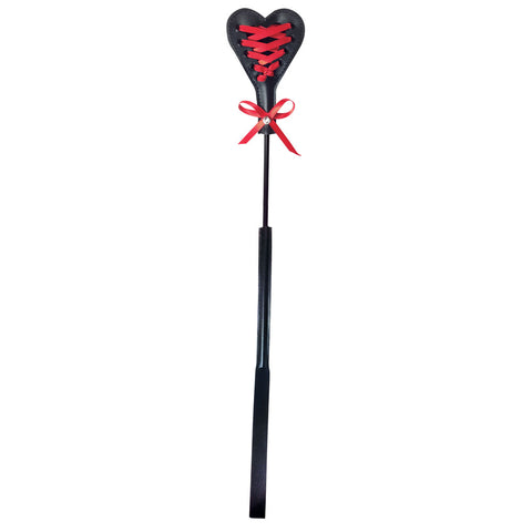 Sex & Mischief Heartbeat Crop in Red with 37.5 cm Length, Red and Black Color, Includes a Lace-Design Whip and Heart-Shaped Laced Paddle Whips & Paddles