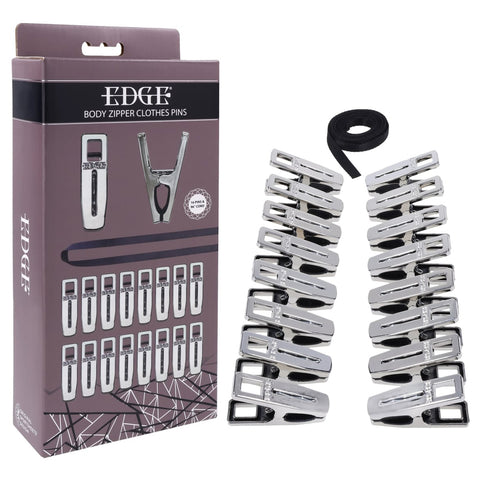 Edge Body Zipper Clothes Pins – Set of 16 Sensation Clamps with Cord Chrome > Sex Toys > Nipple Clips
