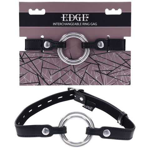 EDGE Interchangeable Ring Gag 3.5cm & 5.1cm Mouth Gag Restraint Black BONDAGE-TOYS