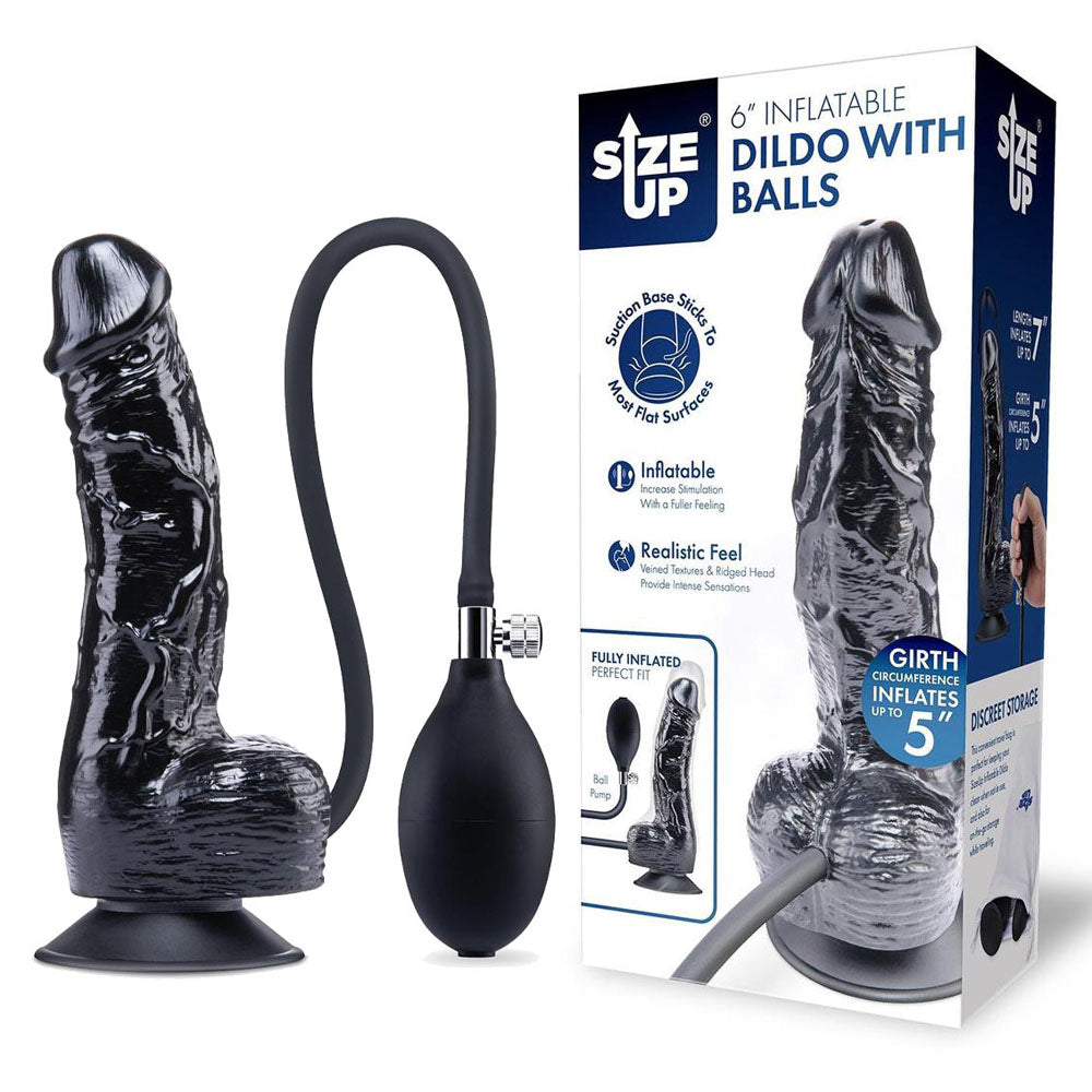 Size Up 6 Inch Inflatable Dildo with Balls – 7 Inch Inflatable Dildo Black > Dildos > Realistic Dildos