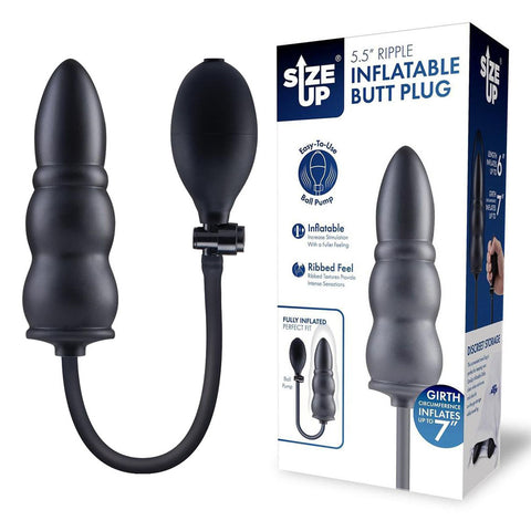 Size Up Ripple 5.5 Inch Inflatable Ribbed Butt Plug Black > Anal Range > Tunnel and Stretchers