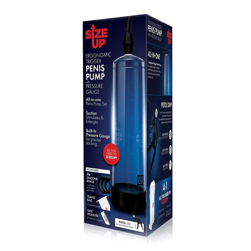 Size Up Ergonomic Trigger Penis Pump With Pressure Gauge - 8 Inch > Pumps > Penis Pumps