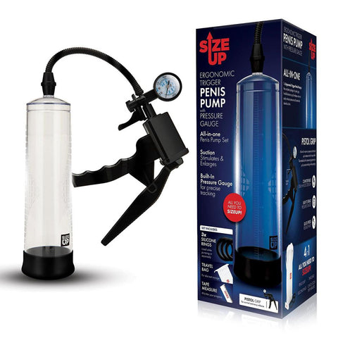 Size Up Ergonomic Trigger Penis Pump With Pressure Gauge Clear PUMPS